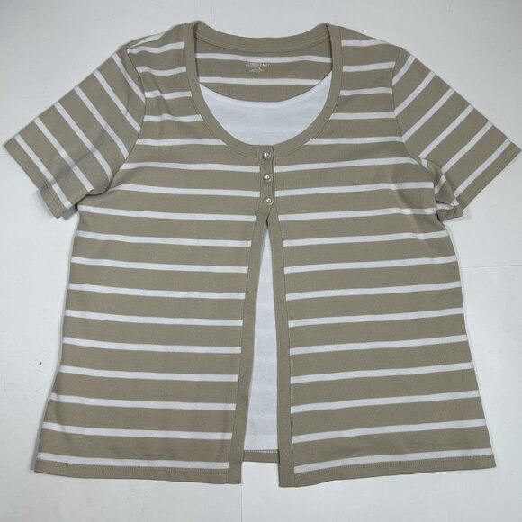 Allison Daley Women Beige White Striped Layered Look Cardigan Knit Top Sz L - Picture 3 of 7